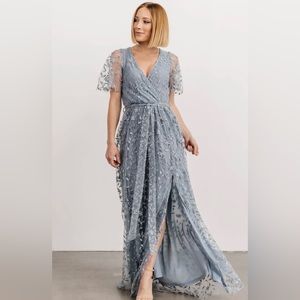 Marseille Embossed Maxi Dress Dusty Blue